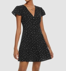$176 Aqua Womens Black Heart Short-Sleeve V-Neck V-Neck Button Mini Dress Size S - Picture 1 of 3