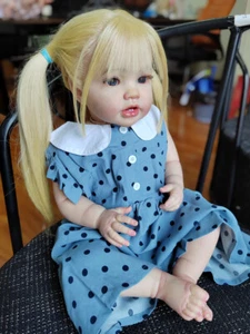 24" Handmade Blonde Hair Real Toddler Girl Reborn Baby Doll Lifelike Toy Gift - Picture 1 of 9