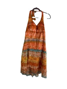 Vintage Y2K Womens 14 Silk Tie Dye Baby Doll Empire Dress Earthy Fairy - Picture 1 of 9