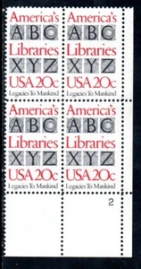 US Scott #2015 "America's Libraries" NH Plate Block, #2 LR - Picture 1 of 1