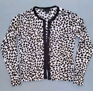 Ann Taylor Womens Cotton Cardigan Leopard Print Ivory Black Tan Long Sleeve Sz S - Picture 1 of 6