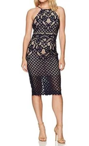 NEW Bardot Mila Women Size 6 Small Navy Blue Crochet Lace Bodycon Dress Party  - Picture 1 of 12