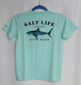 New Salt Life Jaws Of Steel UV30  Tee Aruba Youth Medium Live Salty - Picture 1 of 4