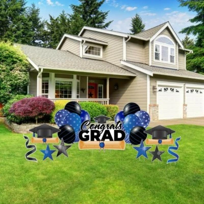 VictoryStore Congrats Grad Blue Outdoor Graduation Party Display 20025D - Image 1 of 4