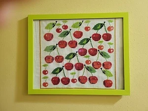 11x14 Kirsche Kreuzstich Stickerei Kunst Nadelspitze gerahmt Wandbild - Bild 1 von 5