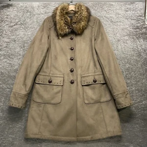 Centigrade Brown Faux Suede Fur Lined Womens Mid Length Button Up Coat Sz M - Picture 1 of 22