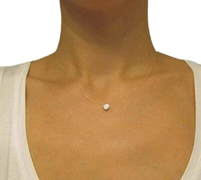 Collana Solitario Cubic Zirconia Pendente Argento Lucido Trasparente *USA* - Immagine 1 di 4