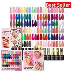 65PCS Gel Nail Polish Set - 60 Colors + Base & Top Coat for Stunning Nails - Picture 1 of 11