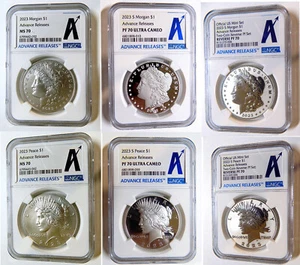 2023 6-pc Morgan & Peace Silver Dollar Set NGC RP70/PF70/MS70 Advance Releases - Picture 1 of 14