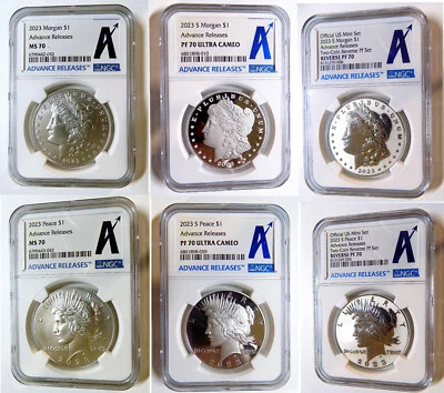 2023 6-pc Morgan & Peace Silver Dollar Set NGC RP70/PF70/MS70 Advance Releases - Image 1 of 4