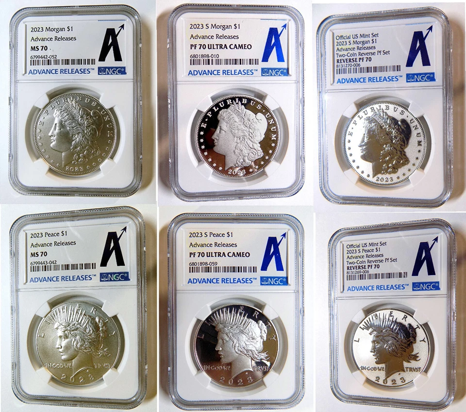 2023 6-pc Morgan & Peace Silver Dollar Set NGC RP70/PF70/MS70 Advance Releases - Image 1 of 4