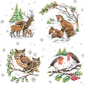 Deko Papier Servietten Weihnachten WINTER TIERE 20 Mittagessen Servietten für Decoupage - Bild 1 von 3