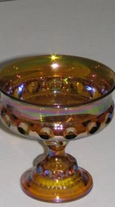 Indiana King's Crown Iridescent Marigold Carnival Glass Pedestal Compote - Picture 1 of 2