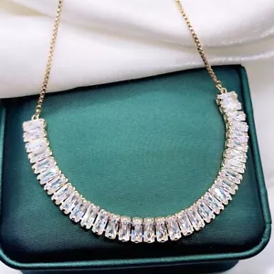 Collar Gargantilla Baguette Alta Calidad Circonita Cúbica Conjunto Canal Relleno Oro 18K - Imagen 1 de 8