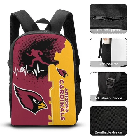 Arizona Cardinals Shoulder Backpack 17” Travel Backpack Heartbeat Sport Style Cover