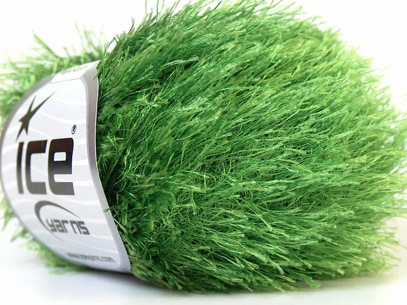 Grass Green Eyelash Yarn #22787 Ice Packers Solid Jungle Green Fun Fur 50gr