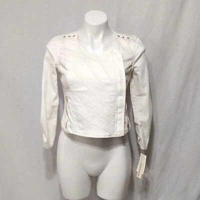 Hollywould слоновой кости укороченный джинсовой ткани куртка собранными в Рюш рукавами ассиметричный молнии размер маленький - Изображение 1 из 4