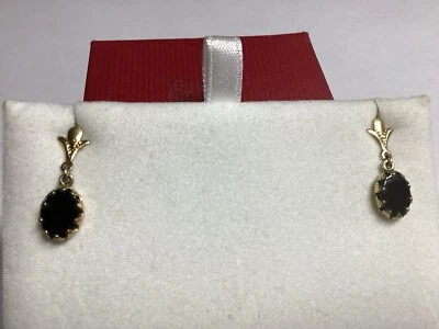 ZZ Brand 14K Yellow Gold Filled Fleur Di Lis Black Onyx Color Earrings Free Ship - Image 1 of 4