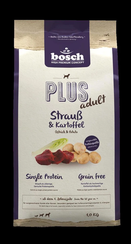 Bosch 1kg PLUS Strauß & Kartoffel Hundefutter Trockenfutter - Bild 1 von 1
