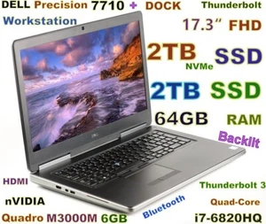 Workstation DELL 7710 i7-QUAD 4TB (NVMe + SSD) 64GB 17.3 " FHD Quadro 4GB Dock - Picture 1 of 14