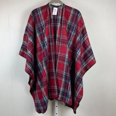Woolrich Blanket Wrap Red Navy Blue Plaid Soft Warm Womens One Size - Image 1 of 4