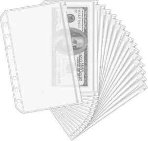 KTRIO 16PCS A6 Binder Pockets 6 Holes Cash Envelopes for Budgeting, Clear Zipper - Picture 1 of 12