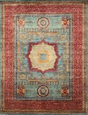 6 x 8 ft Turquoise Blue Mamluk Afghan Hand Knotted Wool Medallion Area Rug
