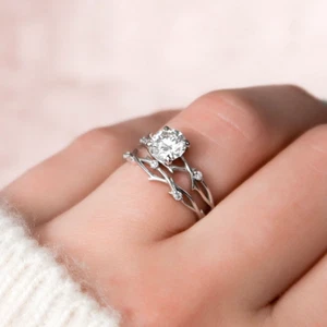 IGI Lab Grown 1.15 Ct Round Cut Diamond Women Engagement Ring Set 18k White Gold - Picture 1 of 13