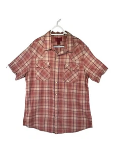 VTG Foundry Men Sz XLT Shirt Pink Blue Plaid Snap Pockets & Closure Short Sleeve - Picture 1 of 17