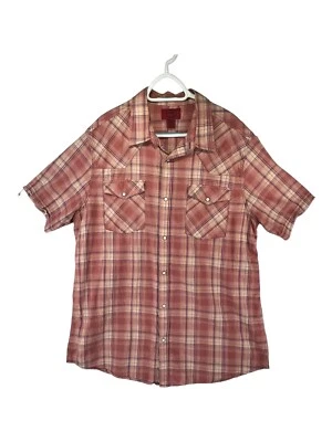 VTG Foundry Men Sz XLT Shirt Pink Blue Plaid Snap Pockets & Closure Short Sleeve - Image 1 of 4