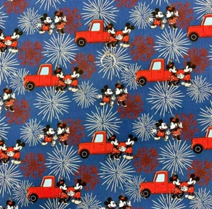 BonEFul Fabric Cotton Quilt Blue Red White Disney Mickey Minnie Mouse SALE SCRAP - Picture 1 of 12