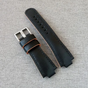 Leather watch strap Black & orange, for Oris Aquis handmade watchband - Picture 1 of 8