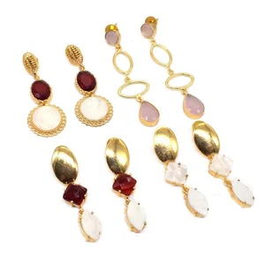 Surtido Multi Piedra Pendiente Combo 4 Pares Chapado en Oro Boda Joyería 1.5" i997 - Imagen 1 de 5