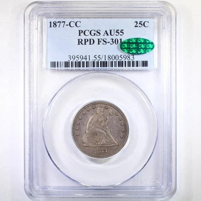 1877-CC 25C RPD FS-301 PCGS/CAC AU55 - Cuarto Liberty Seated Foto 1 de 4