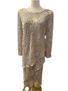 Vestido CATTIVA New York 100% Seda Manga Larga Vintage Ornamentado Diseño Floral Gris - Imagen 1 de 9