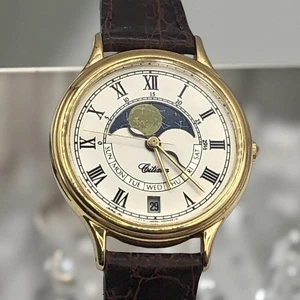 Vintage 1988 CITIZEN Astro Fantasy Women’s 30mm Quartz Watch Date Gold Brown - Picture 1 of 24