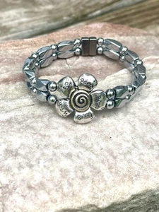 Silber Magnet Hämatit Armband Fußkettchen 2-reihig Liebe Wunsch Freude Hoffnung Glaube Schieber - Bild 1 von 7
