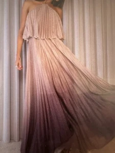 PETAL & PUP - Gia Pleated Halterneck Maxi Dress Gold & Purple Shimmer Size M NEW - Picture 1 of 16