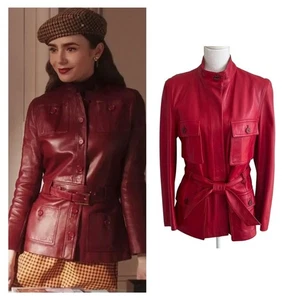 Chaqueta de cuero roja italiana Parri's talla M inspirada en Emily en París en Emily Cooper - Imagen 1 de 10