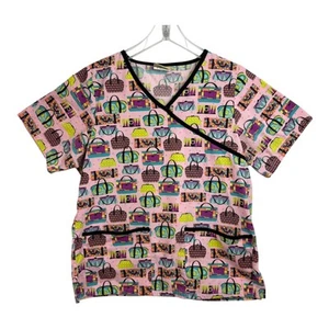 Tafford Scrub Top Size Small Pink With Purse Pattern Has Pockets A64 - Picture 1 of 5