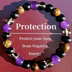 Natural Stone Symbolic Beaded Bracelet UNISEX Anxiety Relief Protection Jewelry - Picture 1 of 6