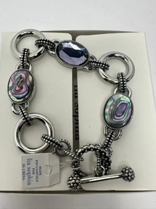 Lia Sophia Genuine Abalone Silver Tone Bracelet Lavender Cut Crystal NWT - Picture 1 of 7