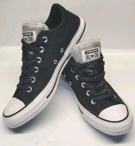 Converse Damen-Sneaker schwarz gepolstert silberne Zunge Glitzer Gr. 9 - Bild 1 von 9