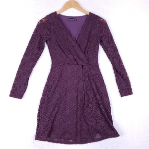 Abercrombie & Fitch Spitzen Langarm Wickelkleid XS Pflaume Lila Party - Bild 1 von 9