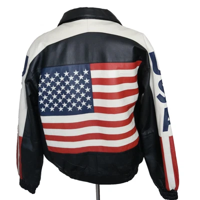 Chaqueta de cuero Wilda EE. UU. * Para hombre talla grande * Muy buen estado * Bandera * Negra Foto 1 de 4
