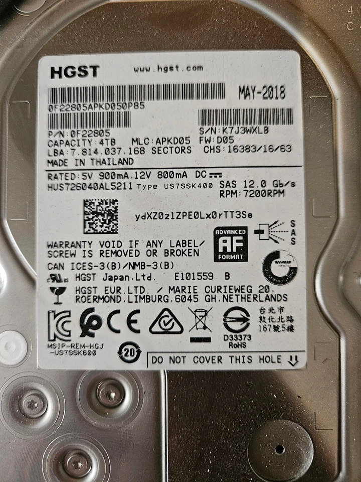 HGST HDD 4TB 3.5" SAS 12G - Image 1 of 1