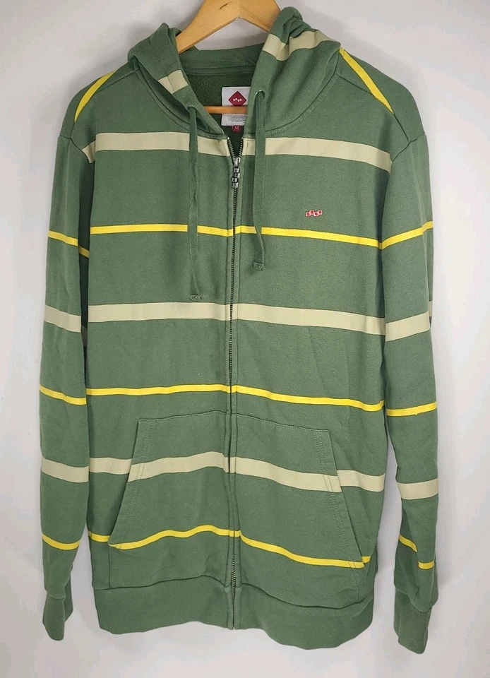 Sudadera con Capucha Foursquare Rayas Cremallera - Para Hombre Mediana - Verde Amarillo Patín... Foto 1 de 4