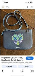 NWT Brighton Summer Heart Mini Bag 8” X 5 1/4” Shoulder Strap Navy Blue - Picture 1 of 5