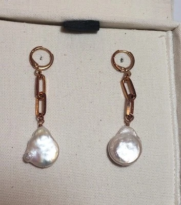 Pendientes colgantes de eslabones de perlas Mayamar 24k - NUEVO Foto 1 de 4