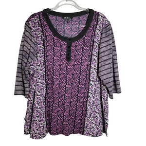 Ulla Popken Womens Purple Top Plus Size 16/18 Paisley Floral 3/4 Sleeve Pullover - Picture 1 of 7